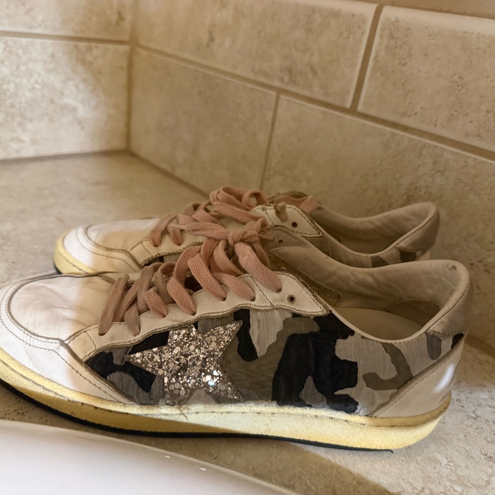 Golden Goose Camouflage Sneakers with Glitter Star